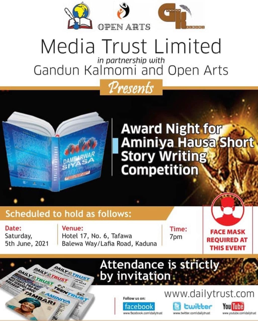 Open Arts in Collaboration with Gandun Kalmomi- Aminiya-Trust Hausa Short Writing Competition